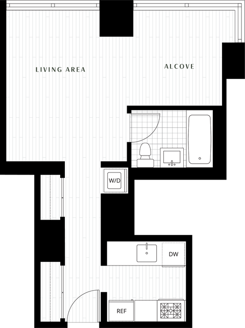 Floor plan for studio, 1 bath, 522 sqft